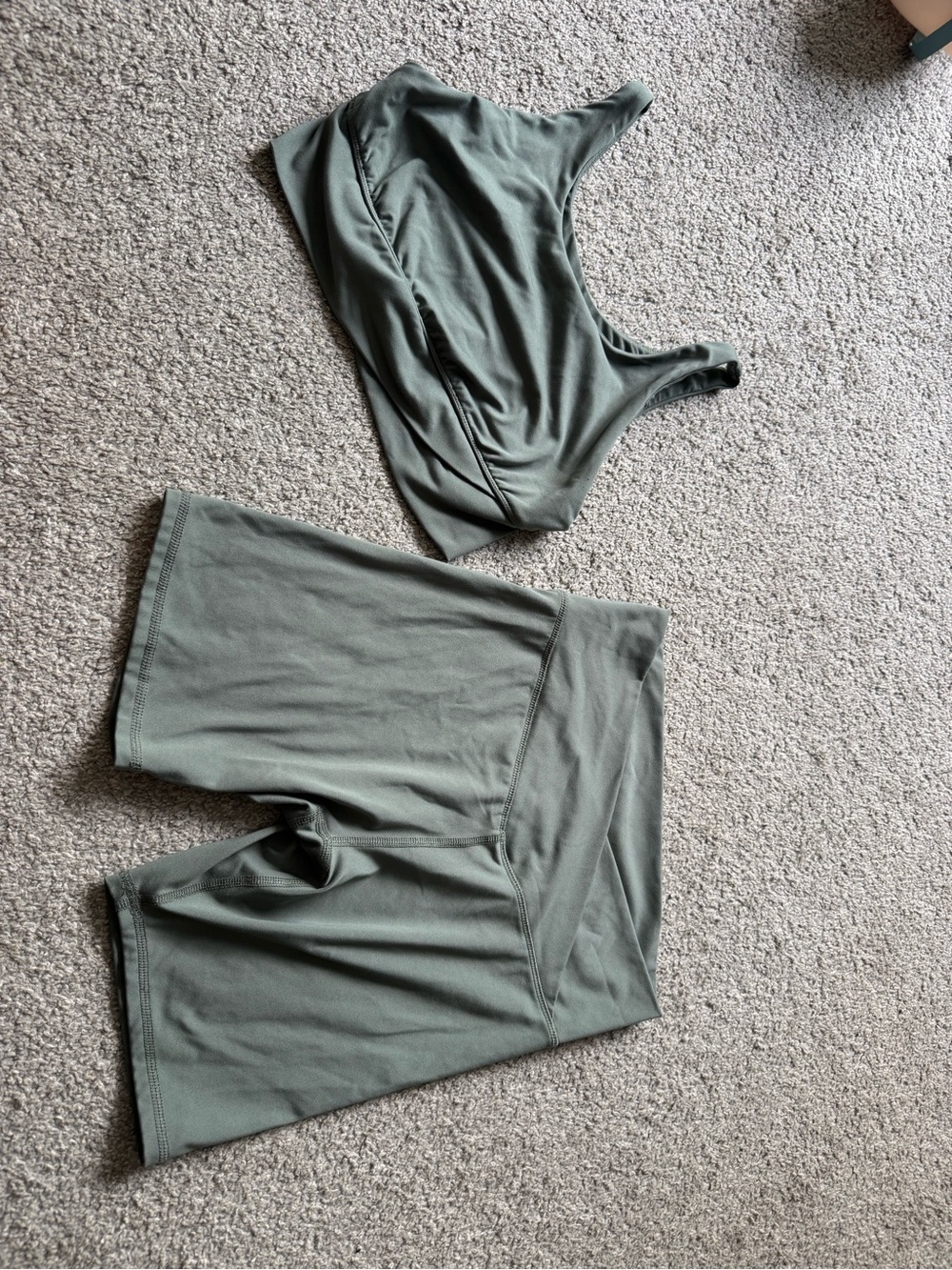 Danskin Olive Green Bike Shorts and Sports Bra Set
